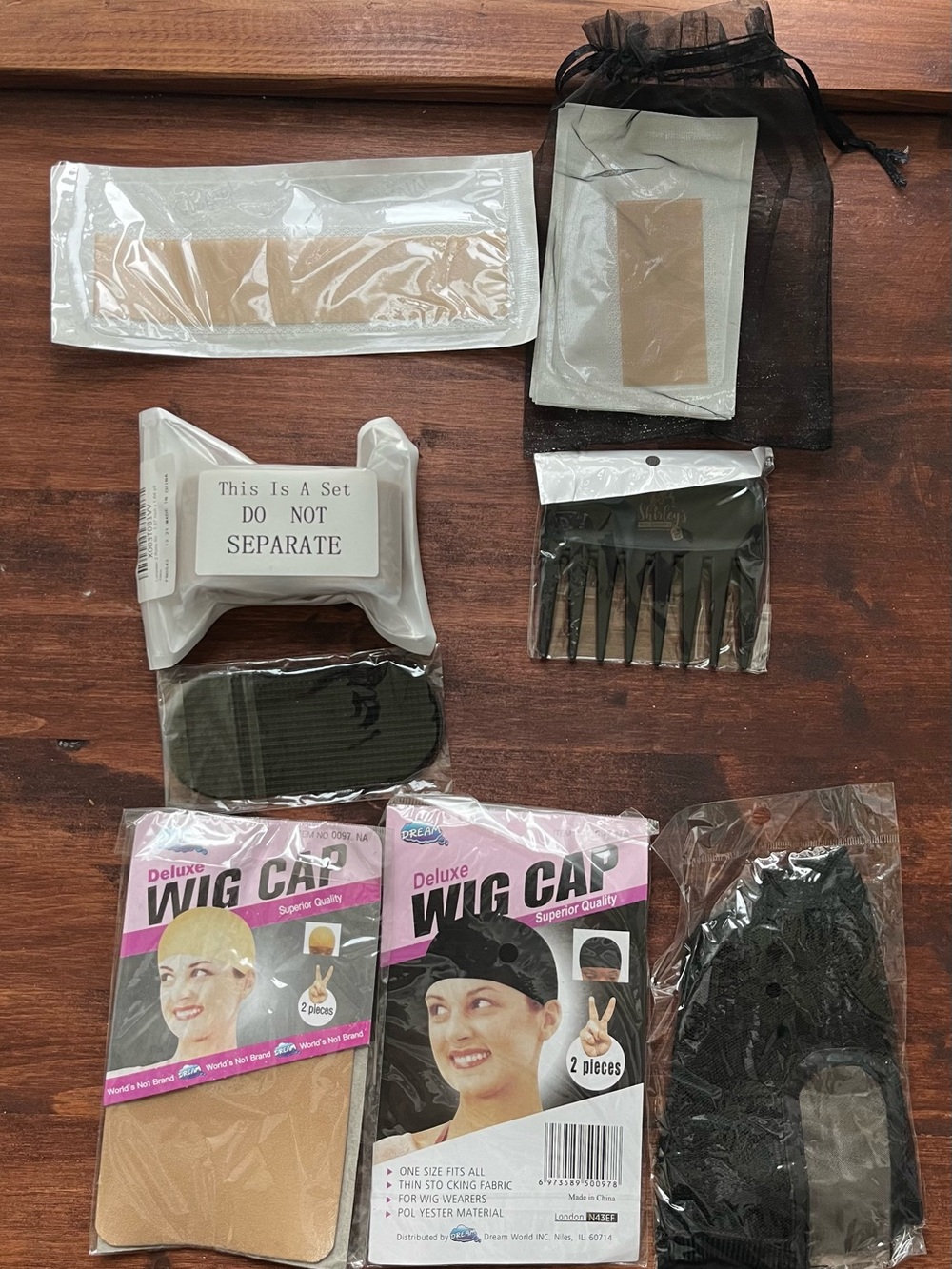 Wig care kit 3 wig caps, wig grip, comb and wig tape